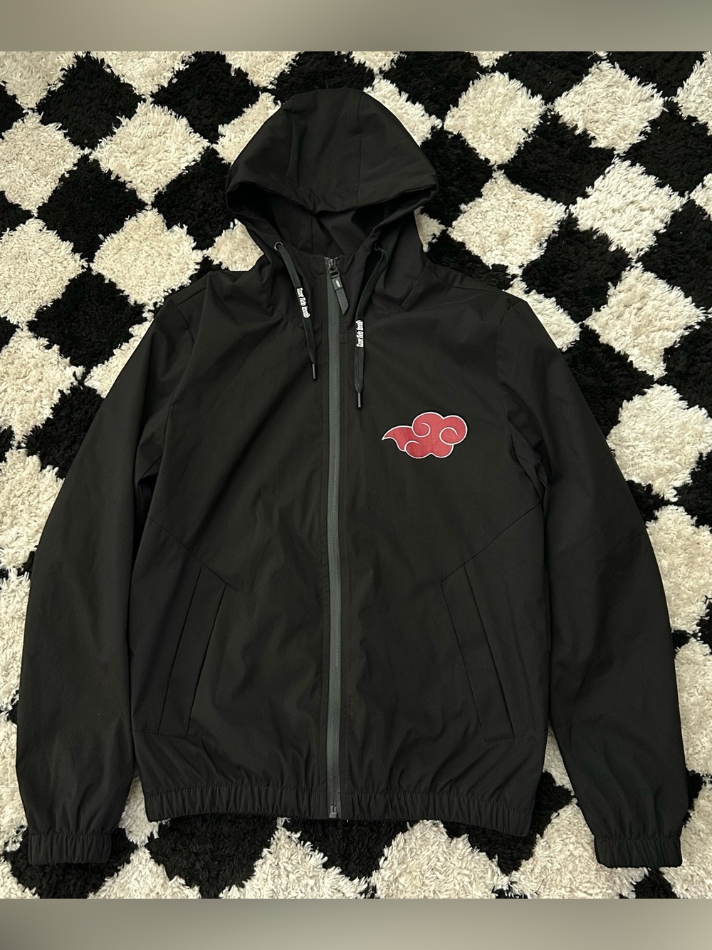 Akatsuki cloud Naruto ITACHI Anorak Windbreaker Jacket Hoodie Size Small Black